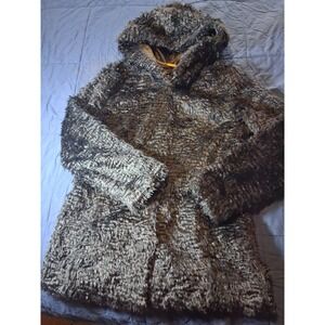 Isaac Mizrahi Live! Curly Faux Fur Coat Black Womens Small ‎ RTL$182